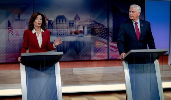 New York Gov. Kathy Hochul and Republican gubernatorial candidate Bruce Blakeman face off in the only scheduled debate ahead of the New York gubernatorial election at the Spectrum News NY1 studios on Oct. 13, 2026, in New York City.