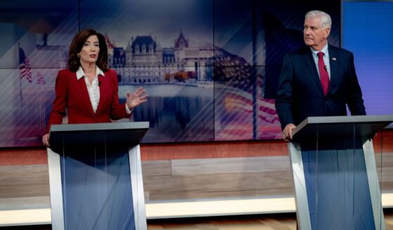 New York Gov. Kathy Hochul and Republican gubernatorial candidate Bruce Blakeman face off in the only scheduled debate ahead of the New York gubernatorial election at the Spectrum News NY1 studios on Oct. 13, 2026, in New York City.