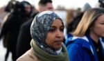 Rep. Ilhan Omar and Rep. Angie Craig arrive outside of the regional ICE headquarters at the Bishop Henry Whipple Federal Building on Jan. 10, 2026, in Minneapolis, Minnesota.