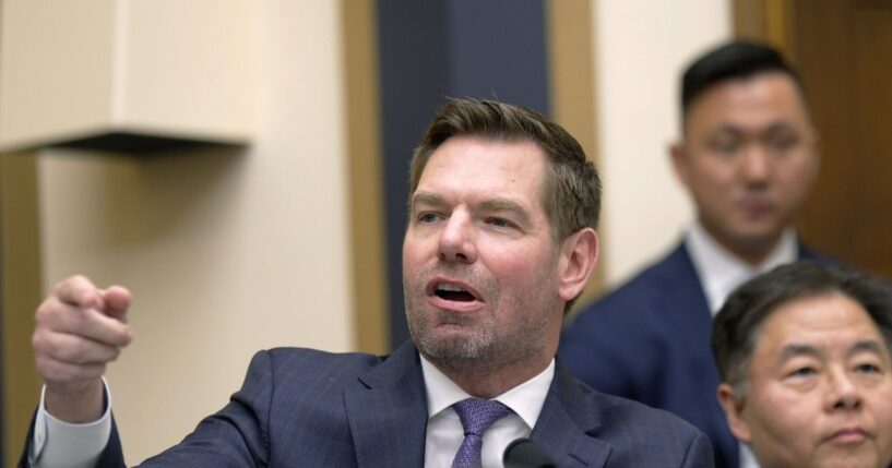 Rep. Eric Swalwell questions Special Counsel Jack Smith as he testifies during a hearing before the House Judiciary Committee in the Rayburn House Office Building on Capitol Hill on Jan. 22, 2026, in Washington, D.C.