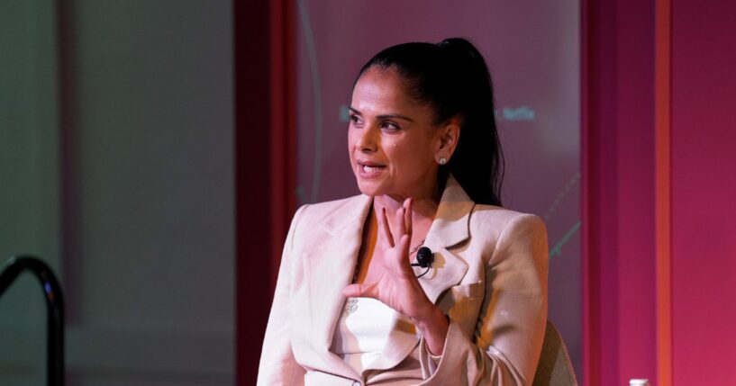 Bela Bajaria speaks onstage during Puck x MoffettNathanson's In the Arena at Second NYC on Oct. 1, 2026, in New York City.