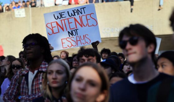Hundreds of Cornell students participate in a rally against the university’s actions after a student was sexually assaulted at a campus fraternity in 2024, on Oct. 5, 2026, in Ithaca, New York.
