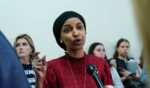 Rep. Ilhan Omar speaks to reporters in the hallway outside a House Committee on Education and the Workforce hearing "Columbia in Crisis: Columbia University's Response to Anti-Semitism" at Capitol Hill in Washington, D.C., on April 17, 2024.