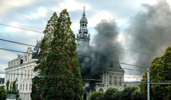 During the demonstration on Oct. 17, 2026, in Limoges, protesters set fire to the town hall in Limoges Haute-Vienne in the Nouvelle-Aquitaine region of France.