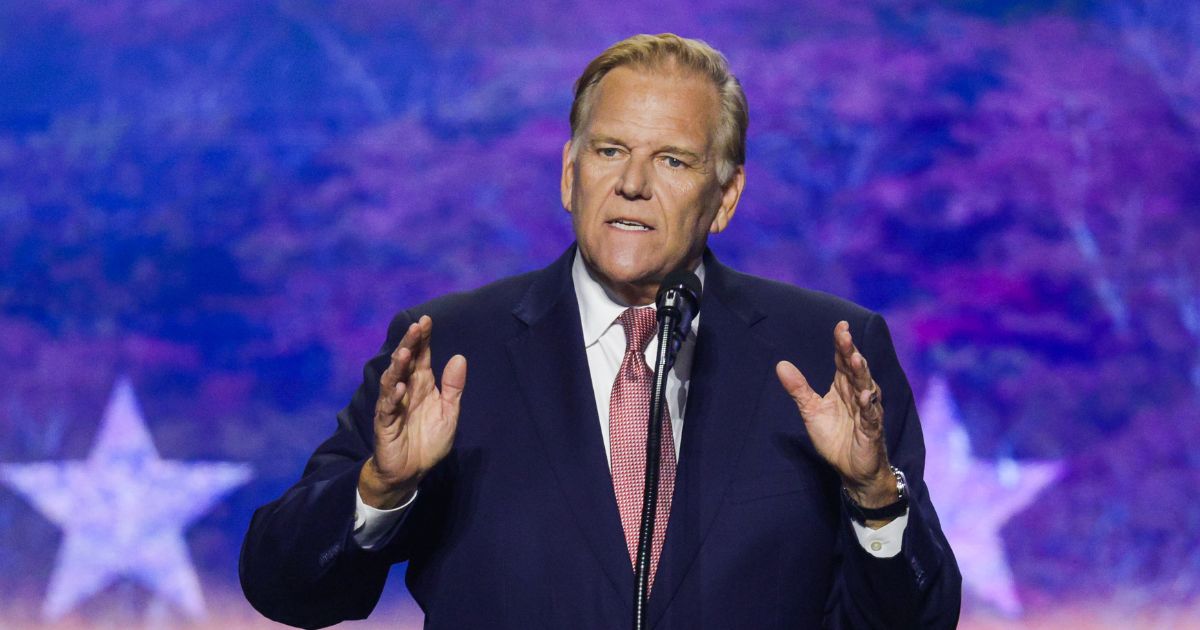 Michigan Republican Senate candidate, former Rep. Mike Rogers, speaks on stage on the second day of the 2026 Republican National Convention at the American Airlines Center on Sept. 10, 2026, in Dallas, Texas.