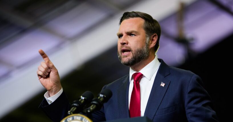 Vice President J.D. Vance speaks during a midterm campaign rally at the LevelUp Training Complex on Oct. 15, 2026, in Monroe, Michigan.