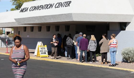 Voters lines up outside of the Mesa Convention Center polling place on Nov. 5, 2024, in Mesa, Arizona.