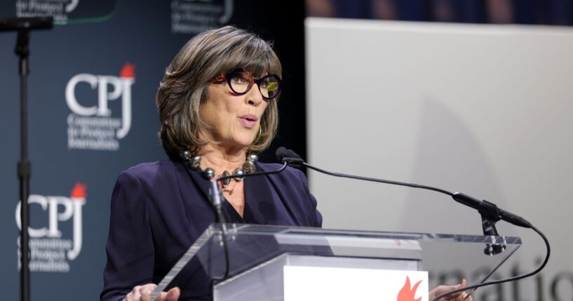 Christiane Amanpour speaks onstage during the 2025 CPJ International Press Freedom Awards at The Glasshouse on Nov. 20, 2025, in New York City.