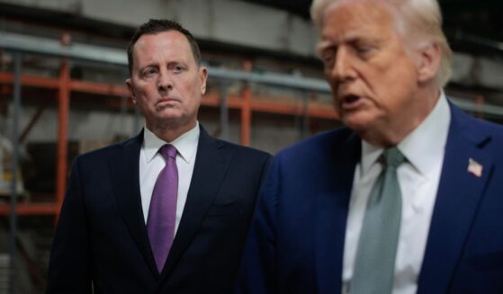 President Donald Trump speaks to the media alongside Richard Grenell, President of The Kennedy Center Board of Trustees, during a guided tour of the John F. Kennedy Center for the Performing Arts before leading a board meeting on March 17, 2025, in Washington, D.C.