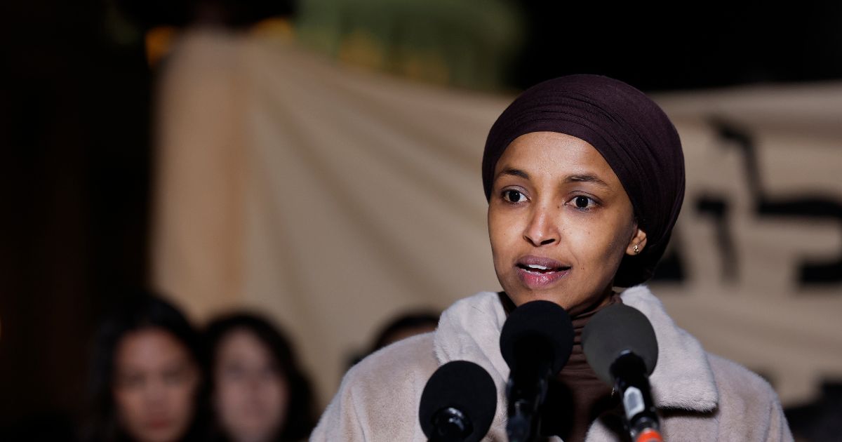 Rep. Ilhan Omar speaks during a news conference calling for a ceasefire in Gaza outside the U.S. Capitol building on Nov. 13, 2023, in Washington, D.C.