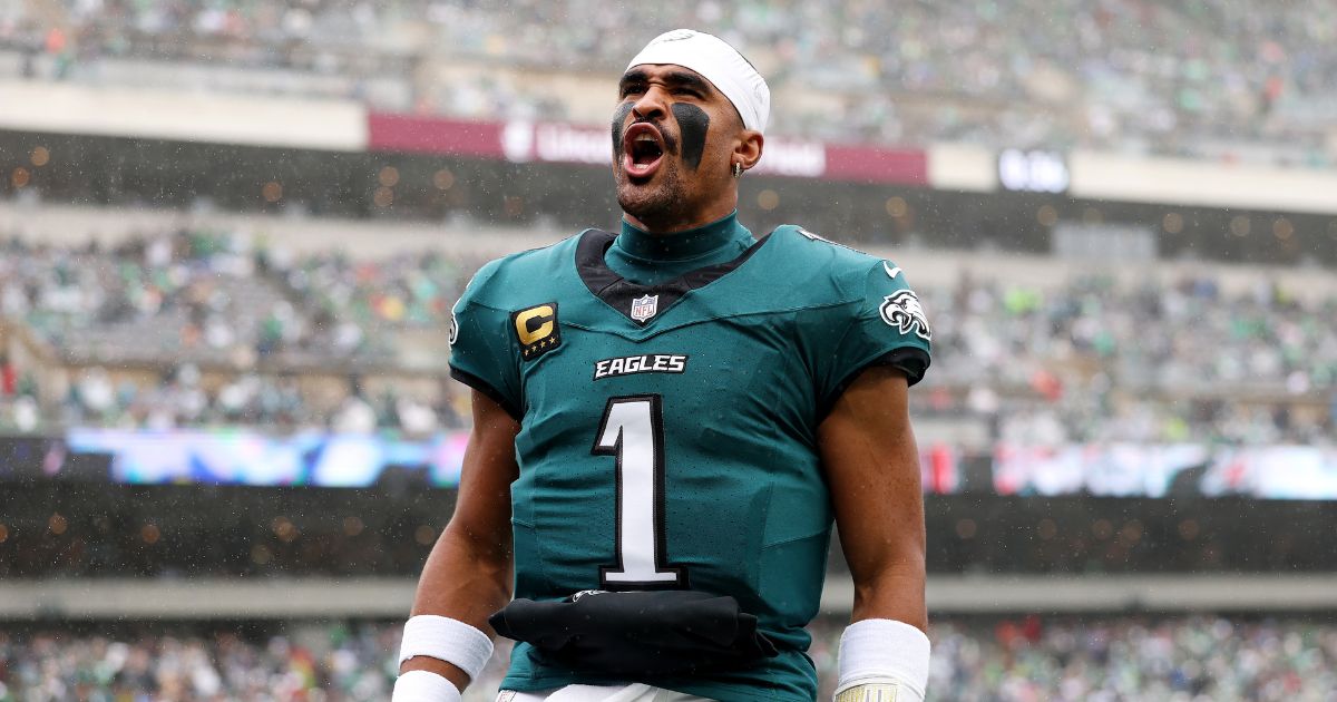 Jalen Hurts of the Philadelphia Eagles yells before a game against the Los Angeles Rams at Lincoln Financial Field on Oct. 4, 2026, in Philadelphia, Pennsylvania.