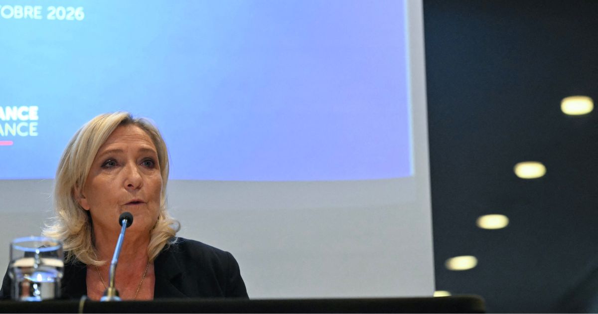 Far-right party Rassemblement National candidate in France's 2027 presidential election Marine Le Pen holds a press conference on the sidelines of a meeting of Patriots parliamentary group on the eve of an EU Summit in Brussels on Oct. 14, 2026.
