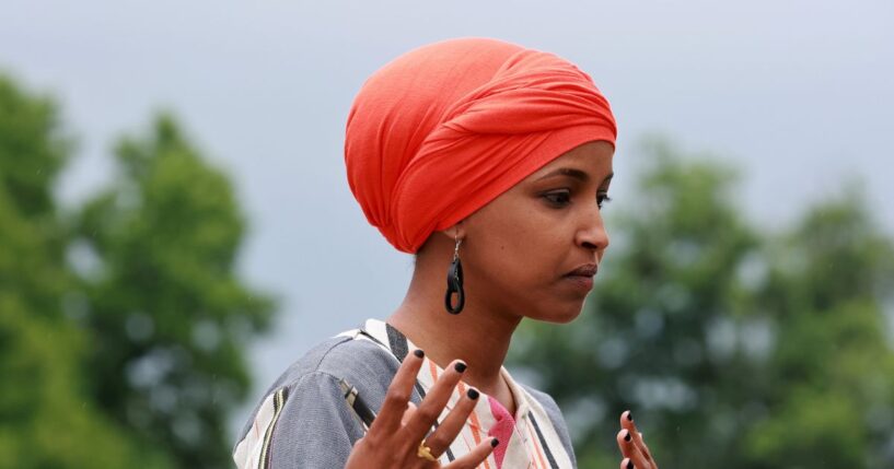 Rep. Ilhan Omar speaks during a press conference held outside of the U.S. Capitol Building on June 14, 2022, in Washington, D.C.