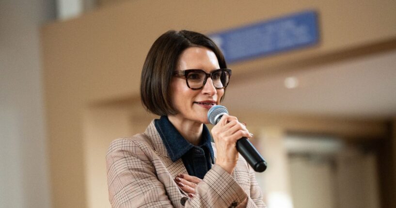Democratic Senate candidate Peggy Flanagan, speaks during a campaign event at a senior living facility on October 9, 2026 in St. Paul, Minnesota.