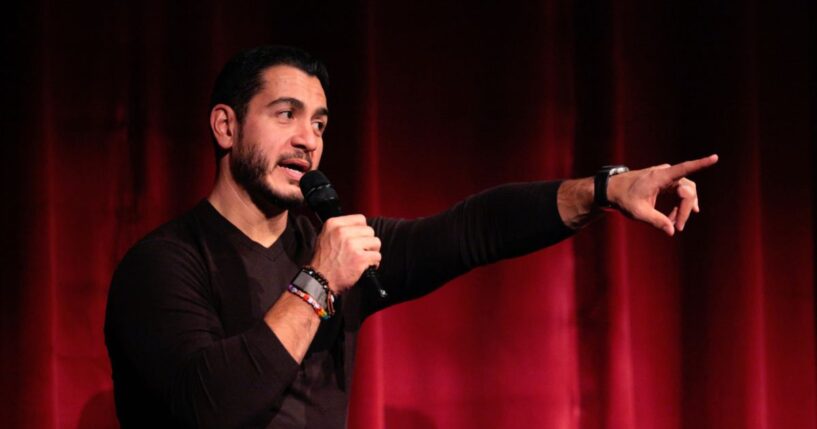 Democratic Senate candidate Abdul El-Sayed speaks from the stage during a campaign event at the State Theater on Oct. 10, 2026, in Traverse City, Michigan.