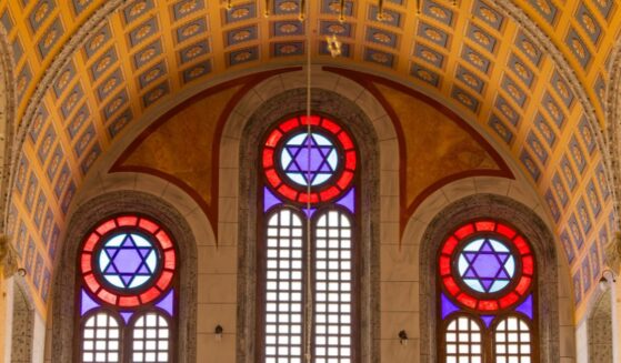 A Star of David symbol in stained glass windows inside the Grand Synagogue of Edirne, Türkiye’s largest synagogue and Europe’s third largest.