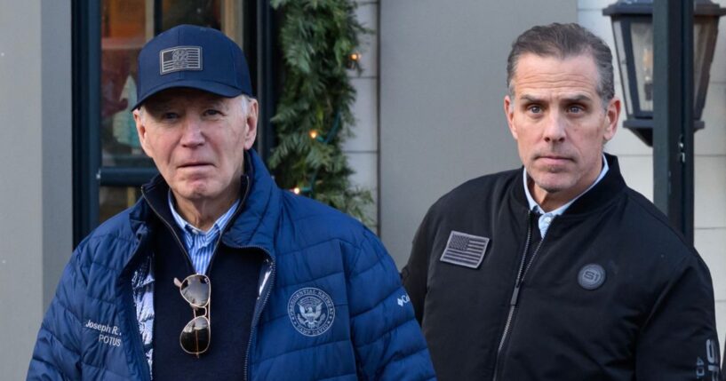 President Joe Biden and son Hunter Biden step out of a bookstore while shopping in Nantucket, Massachusetts, on Nov. 29, 2024.