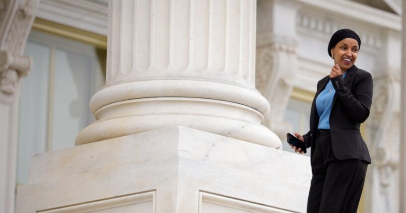 Rep. Ilhan Omar arrives for the last votes of the week at the U.S. Capitol Building on May 21, 2026, in Washington, D.C.