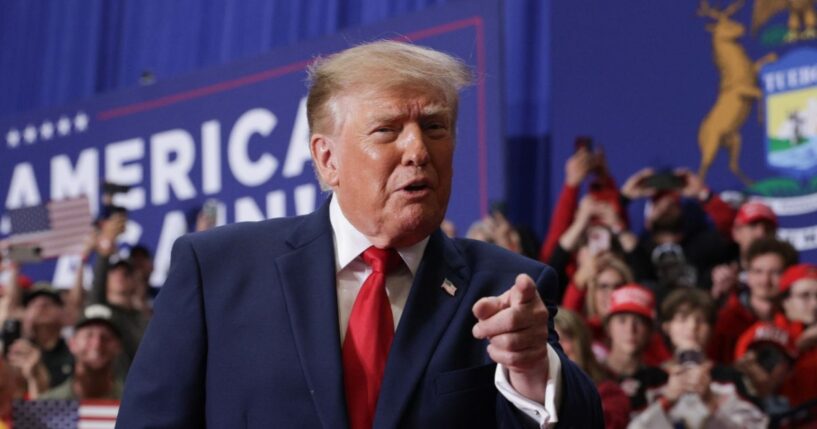 President Donald Trump arrives on stage to deliver remarks during an election rally at McMorran Place Sports & Entertainment Center on Oct. 25, 2026, in Port Huron, Michigan.