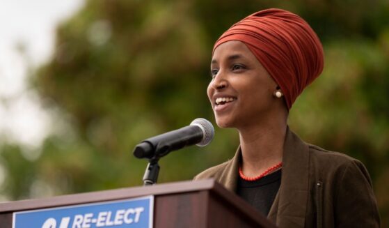 Rep. Ilhan Omar speaks during a press conference outside the DFL Headquarters on Aug. 5, 2020, in St. Paul, Minnesota.
