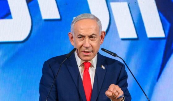 Israeli Prime Minister and Likud Party leader Benjamin Netanyahu speaks to supporters at the Likud Party election night event at the Teddy Hall, International Convention Center, on Oct. 28, 2026, in Jerusalem, Israel.
