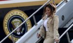 Singer Nicki Minaj arrives with President Donald Trump on Air Force One at Selfridge Air National Guard Base on Oct. 25, 2026, in Harrison Township, Michigan.