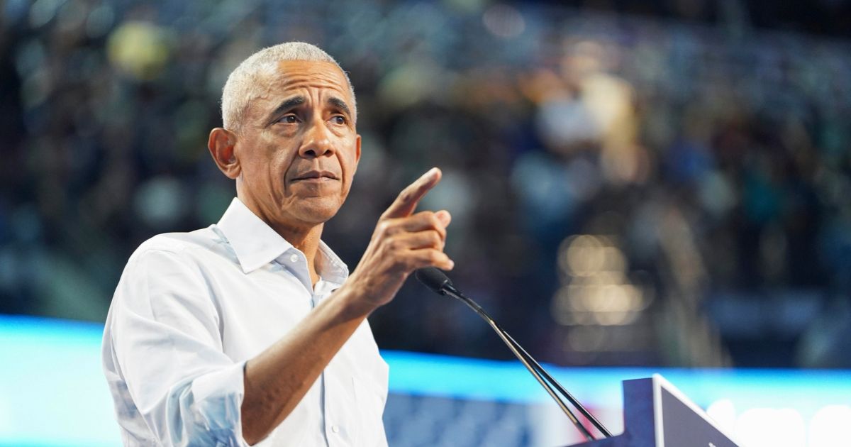 Former President Barack Obama speaks during a rally for Sen. Jon Ossoff and Georgia Democratic gubernatorial nominee Keisha Lance Bottoms on Oct. 28, 2026, in Morrow, Georgia.