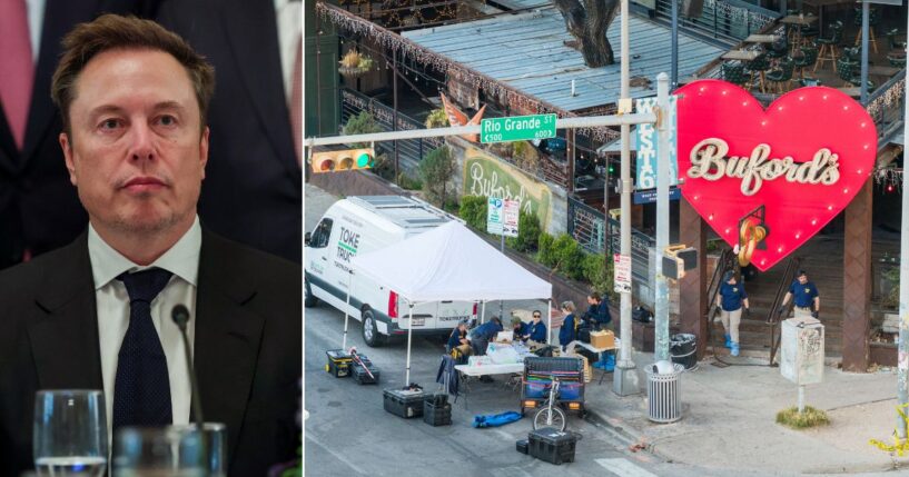 Elon Musk, left, revealed that the shooter who was killed March 1 after shooting patrons of a bar in Austin, Texas, had been fired from his Tesla gigafactory a few months before. Three people died and 15 others were wounded before the shooter was killed.