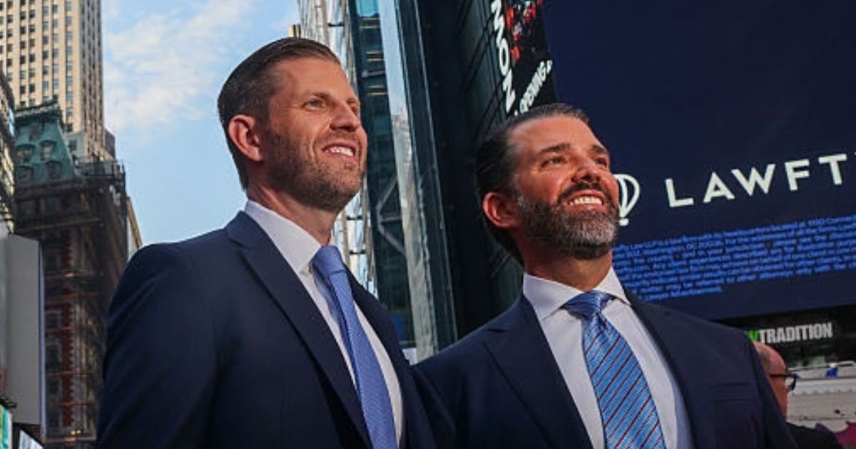 Eric Trump, left, and his brother Donald Trump Jr. are pictured in New York City's Times Square in 2025.