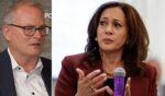Kansas Democratic Senate candidate Adam Hamilton, left, said he's not interested in having former Vice President Kamala Harris campaign for him.
