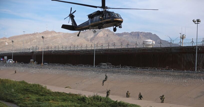 U.S. Customs and Border Protection Air and Marine Operations officers conduct a demonstration with a helicopter of their rapid response capabilities during a joint combined exercise at the border between El Paso, Texas, U.S and Ciudad Juarez, Chihuahua, Mexico, in a file photo from Aug. 13. About 500 U.S. military troops are deploying this week to the Rio Grande Valley in Texas after suspected cartel members shot at a U.S. Coast Guard vessel near Roma over the weekend.