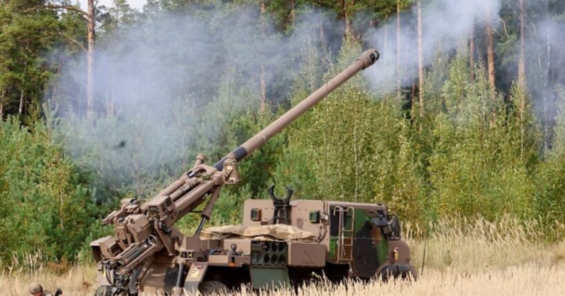 A howitzer blows off steam after firing in a field on September 16, 2026.