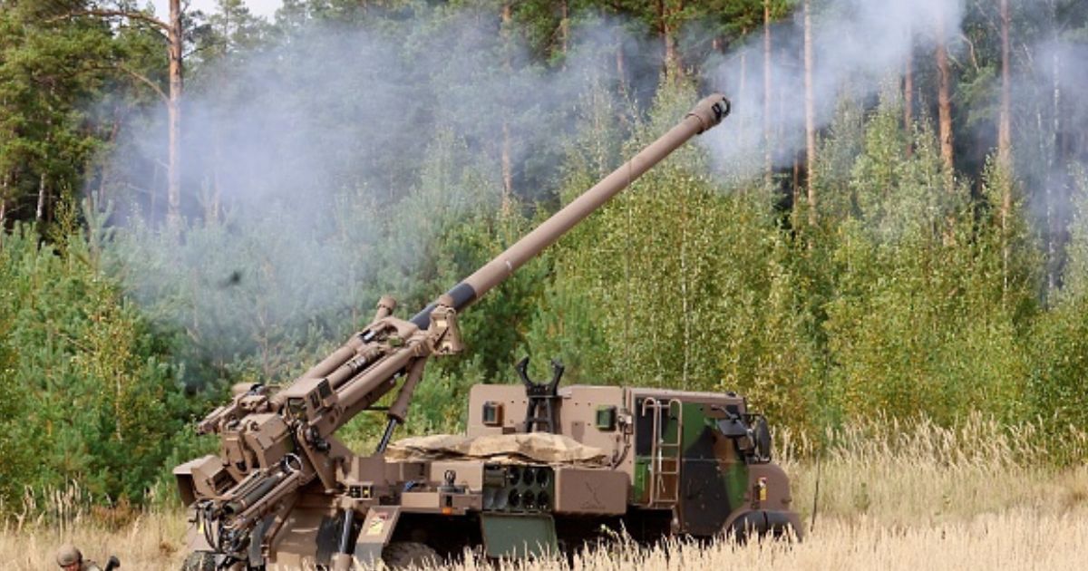 A howitzer blows off steam after firing in a field on September 16, 2026.