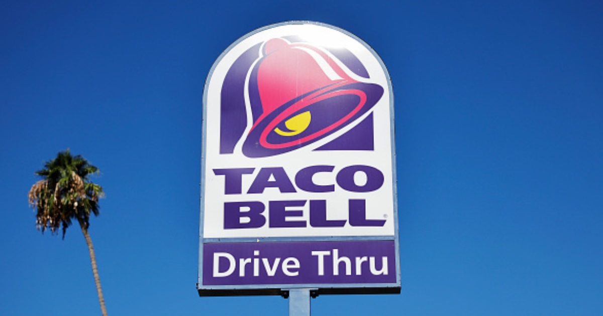 The Taco Bell signage is pictured during the daytime on July 14, 2026 in Pasadena, California.