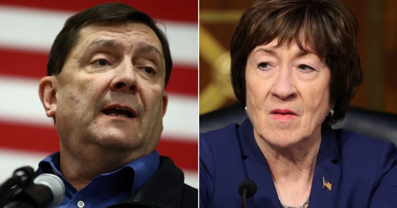 An ad for Maine GOP Sen. Susan Collins, right, attacking her Democrat opponent Troy Jackson, left, accidentally ran in Portland, Oregon, instead of Portland, Maine.