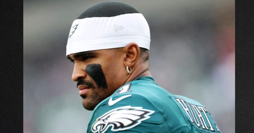 Jalen Hurts #1 of the Philadelphia Eagles looks on during an Oct. 4 game against the Los Angeles Rams at Lincoln Financial Field in Philadelphia, Pennsylvania.