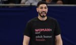 Former NBA player Enes Kanter Freedom looks on Aug. 23 during the second half between the Chicago Sky and the Indiana Fever at Wintrust Arena in Chicago, Illinois.