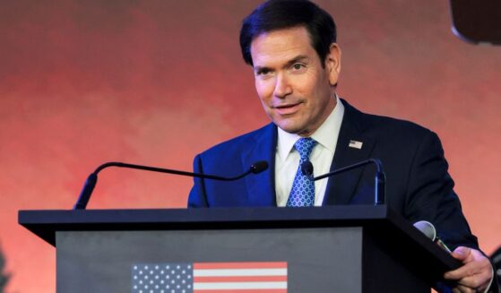 Secretary of State Marco Rubio speaks Tuesday during the Freedom 250 reception at the Jio World Convention Centre in Mumba, Indiai.