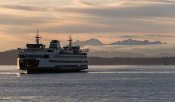 A ferry crosses Elliott bay.