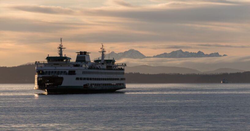 A ferry crosses Elliott bay.