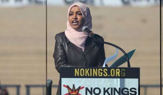Democrat Congresswoman Ilhan Omar speaks at a "No Kings" rally in St. Paul, Minnesota, on March 28, 2026.