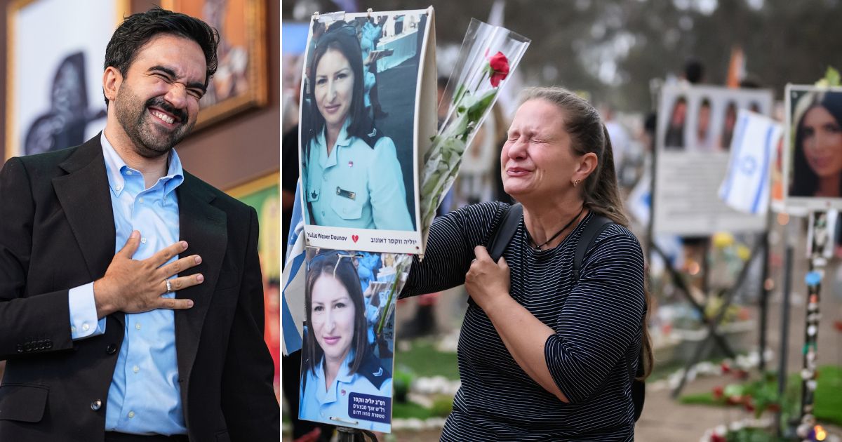 New York City Mayor Zohran Mamdani, left, showed far more concern for the plight of Palestinians than for the Israelis, right, mourning those slaughtered by Hamas on Oct. 7, 2023.