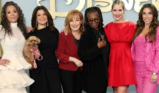 "The View" hosts, from left, Sunny Hostin, Ana Navarro, Joy Behar, Whoopi Goldberg, Sara Haines and Alyssa Farrah Griffin were all smiles in this May photo, but media reports said there was a "catfight" over who got the moderator's seat when Goldberg took a brief hiatus.
