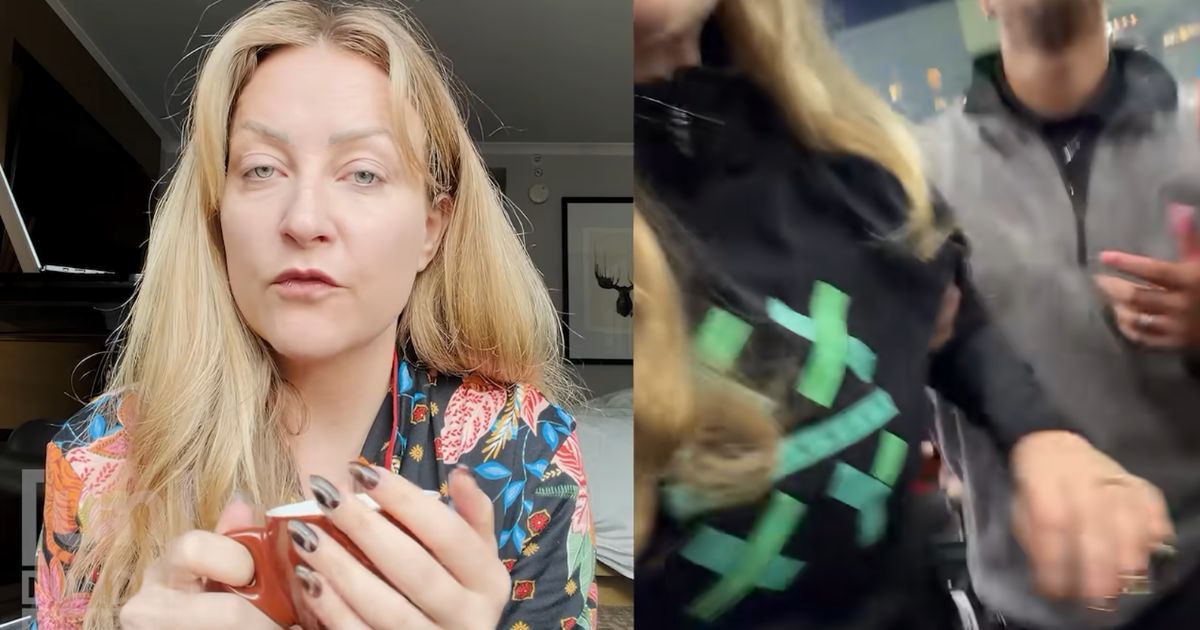 Activist Brandi Kruse talks about being forcefully ejected from an event in Portland after she and others revealed their "XX/XY" shirts and a banner that said "Save Women's Sports."