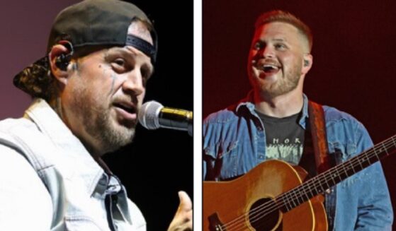 Country music star Jelly Roll, left, performs onstage during a Country Music Hall of Fame and Museum benfit in Los Angeles. Right: Country star Zach Bryan pictured at a concert in Louisville, Kentucky, in April.