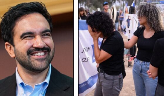 A grinning New York City Mayor Zohran Mamdani, left; grieving Israelis in a 2024 file photo, right.