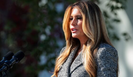 First lady Melania Trump, pictured speaking in the White House Rose Garden on Monday.